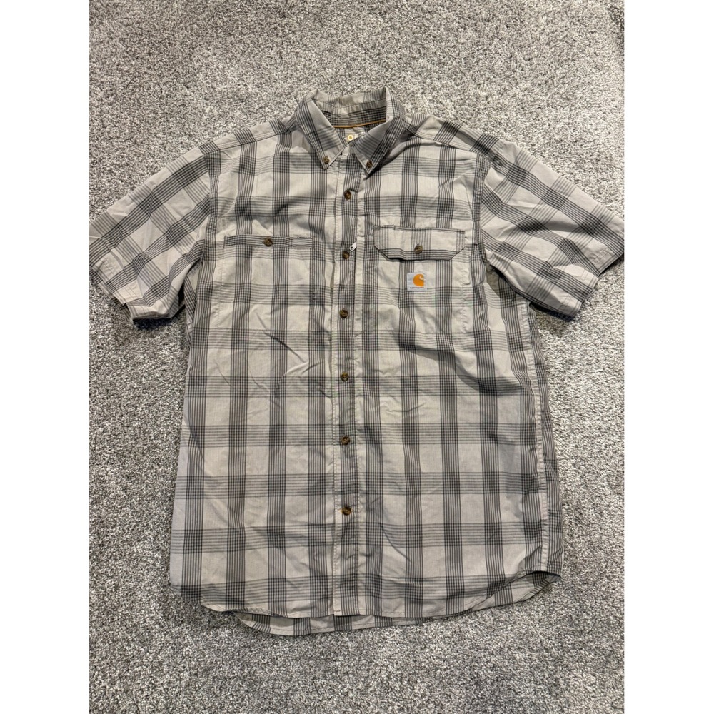 Carhartt Shirt‎ Mens L Grey Force Relaxed Fit Plaid Short Sleeve Button Down